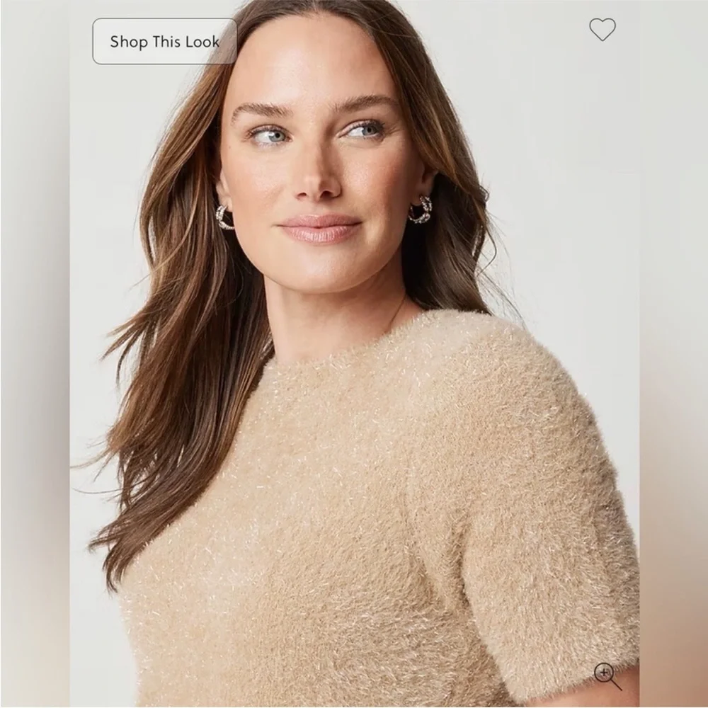 J Crew Factory Short Sleeve Tinsel Sweater in Camel Tinsel‎